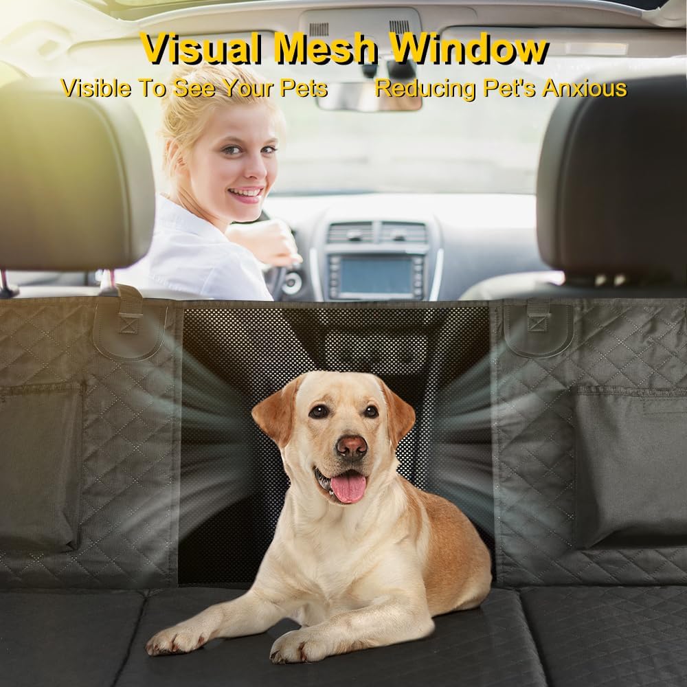 Vailge 6 in 1 Car Seat Cover for Back Seat, 60/40 Split, 100% Waterproof with Mesh Window, Scratch Prevent Anti-Slip Dog Hammock, Large