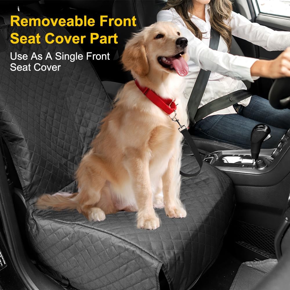 Vailge 6 in 1 Car Seat Cover for Back Seat, 60/40 Split, 100% Waterproof with Mesh Window, Scratch Prevent Anti-Slip Dog Hammock, Large