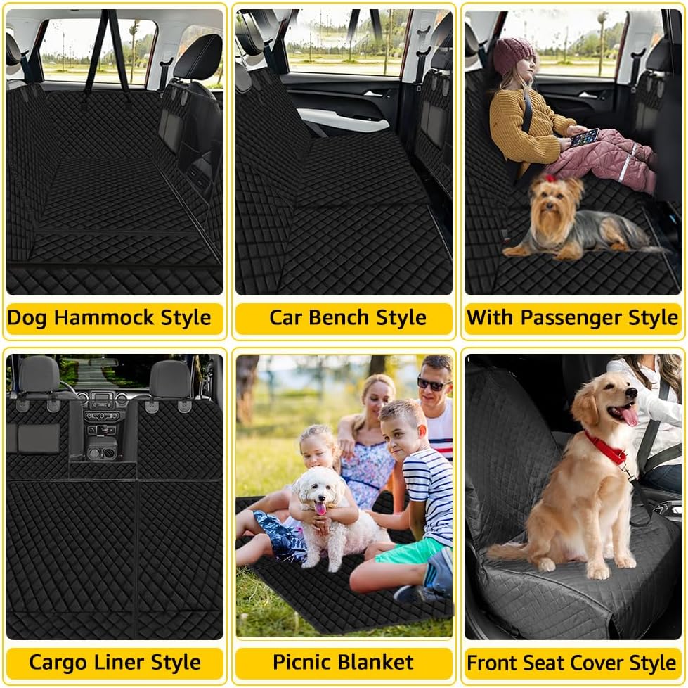 Vailge 6 in 1 Car Seat Cover for Back Seat, 60/40 Split, 100% Waterproof with Mesh Window, Scratch Prevent Anti-Slip Dog Hammock, Large